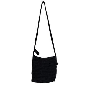 The Sak Crocheted Mini Bag Crossbody Shoulder Purse Bag Black Travel Small Boho